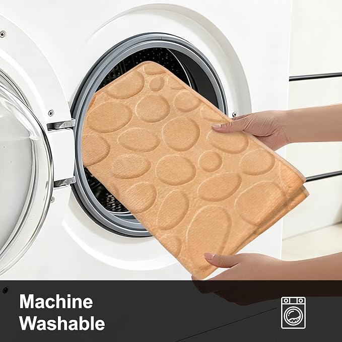 Stone Bath Mats, Non-Slip Memory Foam Bathroom Rug, 20x32 Khaki | TPR Rubber Backing,Ultra Soft,Highly Absorbent,Machine Washable,Quick Dry for Tub and Shower, Home Decor Accessories