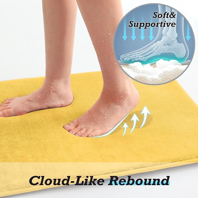 HUXMEYSON Bathroom Rugs Sets 2 Piece, Non-Slip & Quick Dry Bath Mat Set, Ultra Soft Velvet Bath Rugs for Bathroom, Toilet and Shower Floor, Yellow