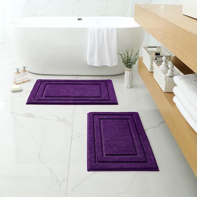 HOMEIDEAS Bathroom Rugs Sets 2 Piece, Super Soft Non Slip Bath Mat Purple | Ultra Absorbent, Microfiber Machine Washable Bath Rug Set, for Bathroom, Tub, Shower 20" x 32" + 16" x 24"