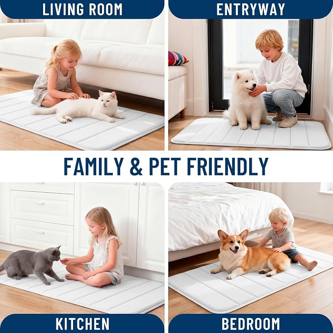 OLANLY Memory Foam Long Bathroom Rugs Runner 44x24, Super Soft Absorbent | White, Quick Dry Bath Mat, Machine Washable Shower Floor Rugs, Bathmat Carpet for Bathroom Floor, Tub and Shower