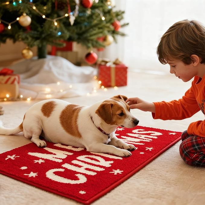 TYUU Christmas Bathroom Rugs, Extra Soft Absorbent Bath Rug Non Slip Washable Bathroom Mat Holiday Xmas Home Decor Indoor Bath Mat, Merry Christmas, 24"x36"