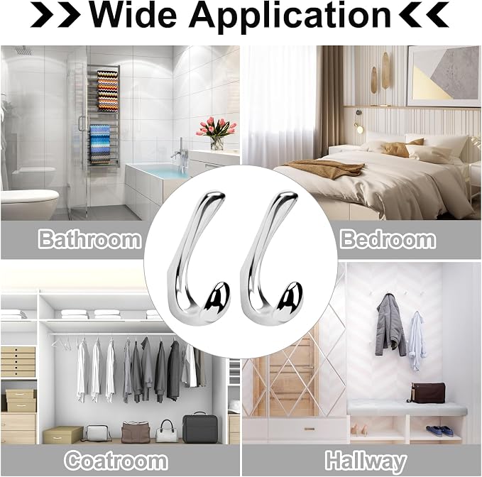 4 Pack Towel Hooks for Bathrooms Wall Mounted, Polished Chrome Bathroom Hooks for Towels, Robe & Towel Hook for Wall, Modern Bath Towel Hook