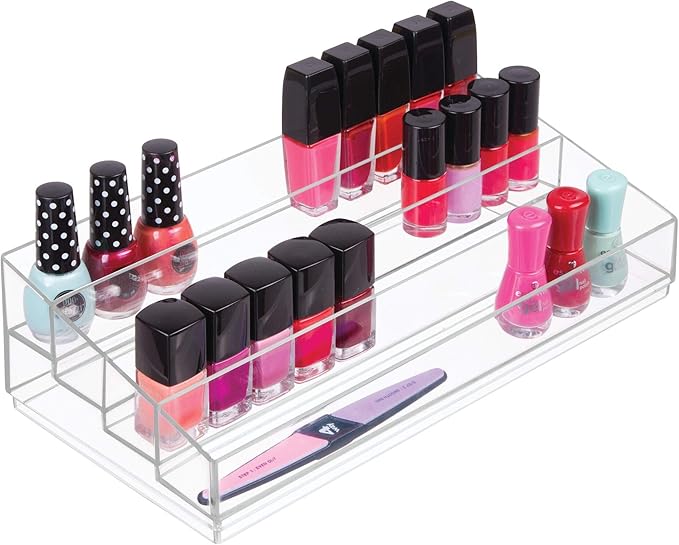 iDesign Tiered Cosmetics & Nail Polish Organizer, The Clarity Collection – 12.75 IN X 6.5IN X 3.75 IN, Clear | 13" x 6.5" x 3.46"