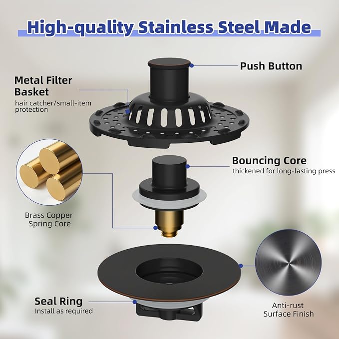 2PCS Universal Metal Bathtub Drain Stopper Hair Catcher, Oil Rubbed Bronze | Shower Drain Tub Stopper with Stainless Steel Visible Filter Basket, Upgraded 3 in 1 Pop-up Drain Plug for 1.5 to 2.4" Hole