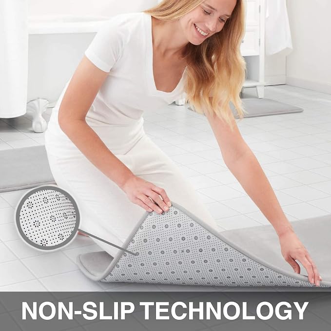 Memory Foam Bath Mat Non Slip Absorbent Super Cozy Velvet Bathroom Rug Carpet (17 inches X 24 inches, Silver)