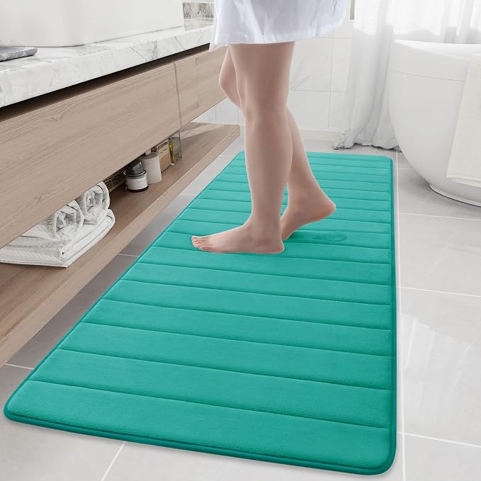 Buganda Memory Foam Bath Mat 70 x 24, Ultra Soft Absorbent Bathroom Rugs | Teal, Machine Washable Quick Dry Bath Mats for Bathroom Floor, Shower and Tub, Home Decor Accessories