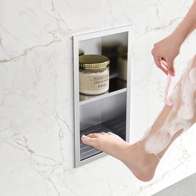 Neodrain Shower Foot Rest for Shaving Legs, 304 Stainless Steel Shower Niche, Recessed Shower Step for Shaving Legs,Niche for Shower Wall, Bathroom Foot Rest (Brushed, 12.3"x 6")