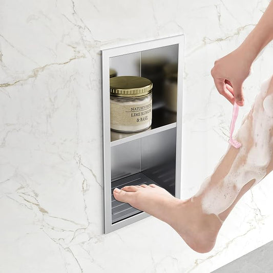 Neodrain Shower Foot Rest for Shaving Legs, 304 Stainless Steel Shower Niche, Recessed Shower Step for Shaving Legs,Niche for Shower Wall, Bathroom Foot Rest (Brushed, 12.3"x 6")