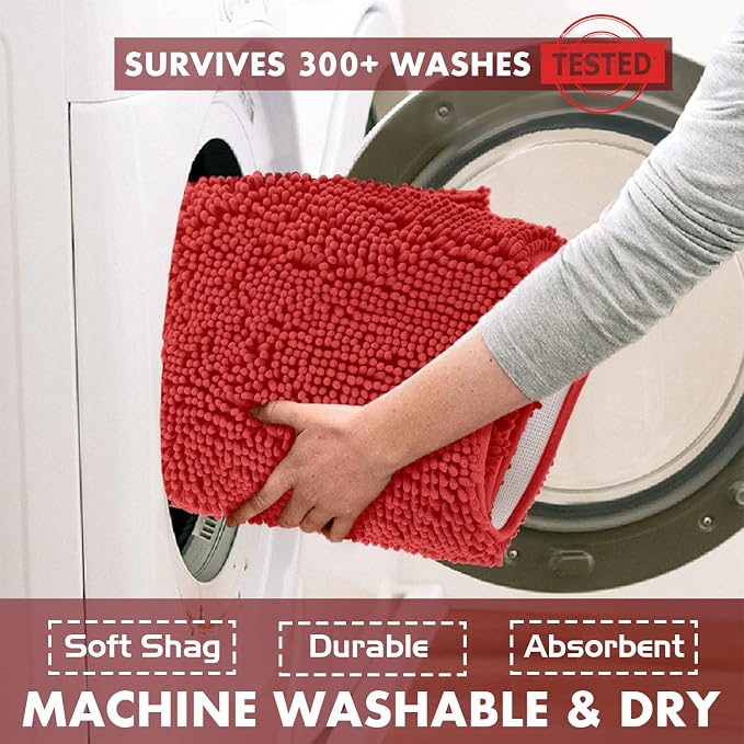 LuxUrux Red Christmas Bathroom Rugs Sets 2 Piece: Quick Dry, Soft Plush Anti-Slip, Super Absorbent. Includes Rectangular (31x20 inches) & U-Shaped Toilet Mat (20x20 inches) | Red