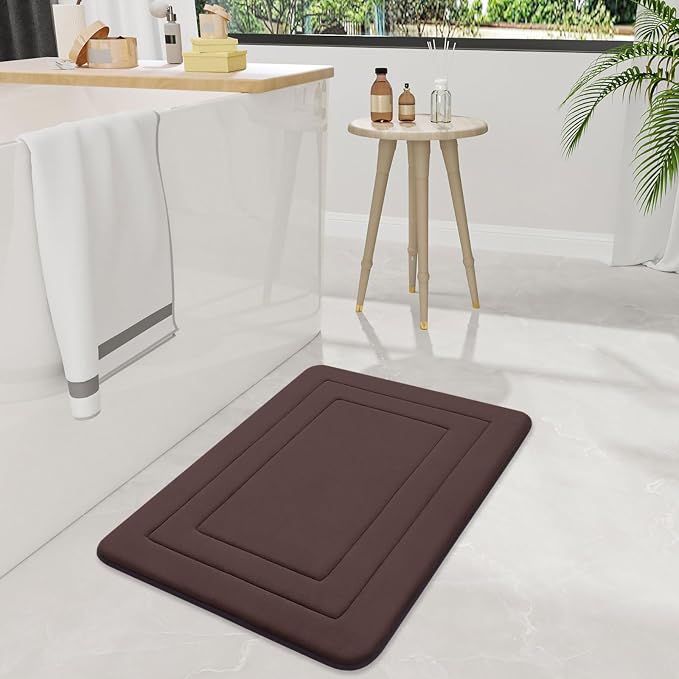 Arotive Memory Foam Bathroom Rug Mat 24x16, Ultra Soft and Absorbent Bath Mat, Machine Wash Dry, Comfortable Bath Rug Carpet for Bathroom Floor, Tub and Shower, Brown