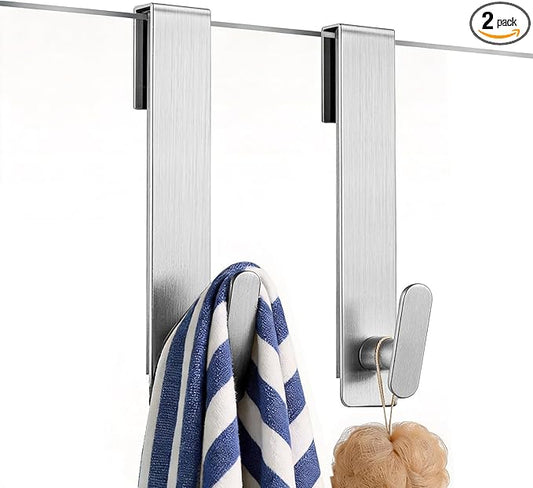 Shower Door Hooks 8 Inch,Extended Heavy Duty Shower Hooks for Towels,Over the Towel Hooks for Bathroom Frameless Glass Door (Silver,2 Pack)