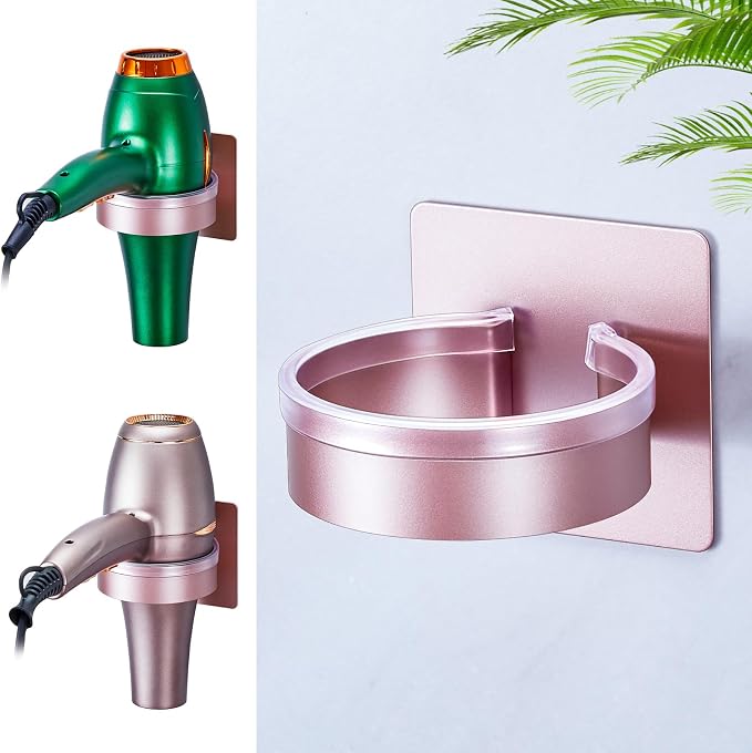Blow Dryer Holder Wall Mounted, hairdryer holder for bathroom, Blow Dryer Organizer, hair tool organizer wall mount, Adhesive Hair Dryer Storage for Bathroom Barber Shop (Rose Gold)