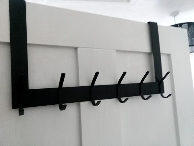 YUMORE Over the Door Hooks, Heavy Duty Door Hanger, Matte Black | Stainless Steel, Rust Resistant Finish, Long Arm Design for Easy Reach, Space-Saving Design, Fits Bathroom & Bedroom Doors