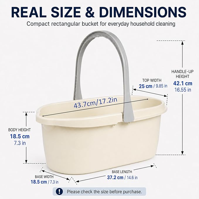 Haundry Compact Mop Bucket with Handle, Rectangular Cleaning Bucket and Caddy for Cleaning Supplies, 10L, White