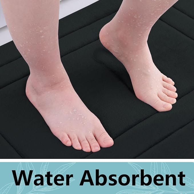 Arotive Memory Foam Bathroom Rug Mat 59x24, Ultra Soft and Absorbent Bath Mat, Machine Wash Dry, Comfortable Bath Rug Carpet for Bathroom Floor, Tub and Shower, Black