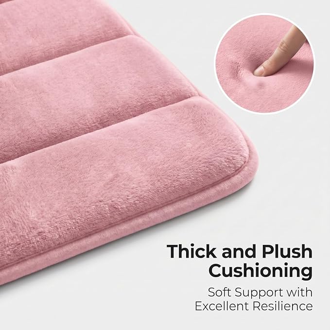 Bathroom Rugs Set 3 Piece, Memory Foam Bath Rugs, Non Slip Washable Bathroom Rug Set, Extra Soft Absorbent Bath Mats with U-Shaped Toilet Rug, Pink