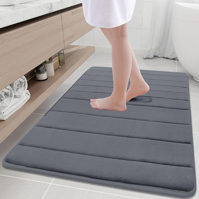 Buganda Memory Foam Bath Mat 40 x 32, Ultra Soft Absorbent Bathroom Rugs | Dark Grey, Machine Washable Quick Dry Bath Mats for Bathroom Floor, Shower and Tub, Home Decor Accessories