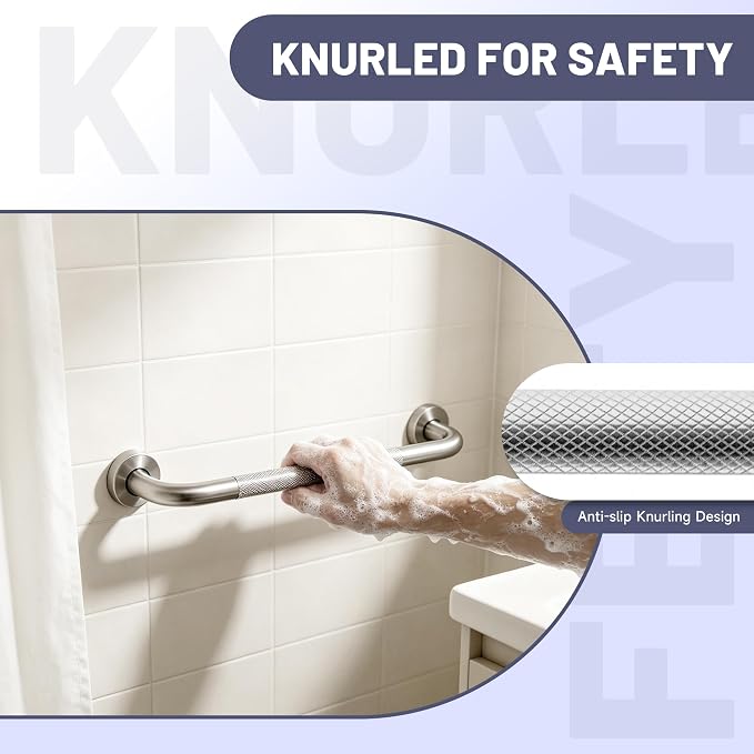 24 Inch Shower Grab Bar, Brushed Nickel Anti Slip Safety Bars, 304 Stainless Steel Bathroom Handrail, Handicap Grab Bars for Wall, Shower Grip Handle for Seniors Elderly Injury Assist Bath (1.25" Dia)
