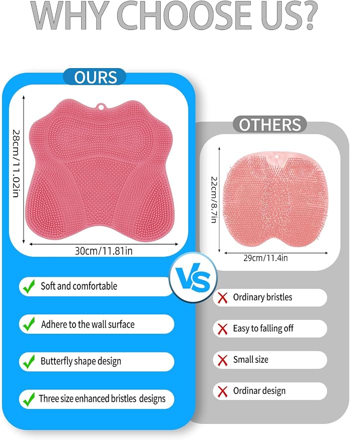 Shower Foot Scrubber Mat,Wall Mounted Back Scrubber Silicone Bath Massager Cushion Brush with Non-Slip Suction Cups,Foot Scrubber for Use in Shower for Improve Skin Exfoliation(Pink)