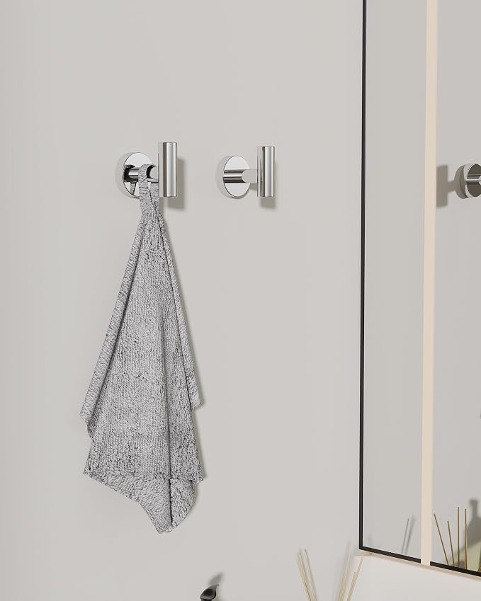RARXTR Chrome Bathroom Towel Hook, Coat Robe Clothes Hook for Kitchen Garage Wall Mounted 2 Pack, 304 Stainless Steel, Heavy Duty Door Hanger, Cabinet Closet Wall Hook for Hotel Pool (Polished Chrome)