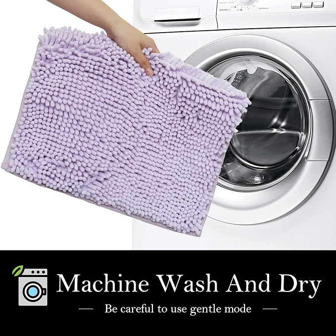 Bathroom Rugs Chenille Bath mat 2 Piece Set, Super Absorbent, Strong PVC Non Slip Backing, Bath mats for Bathroom, Plush Shaggy, Thick, Machine Washable, Bathtub, Toilet.(Lavender)