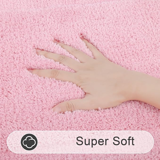 SHACOS Soft Microfiber Bathroom Rugs Set of 2 Pieces, Pink | 32x20 + 24x16, Absorbent Plush Bath Rugs, Non Slip Washable Shaggy Bath Mats, Fluffy Bathroom Runner Floor Mats Shower Rug