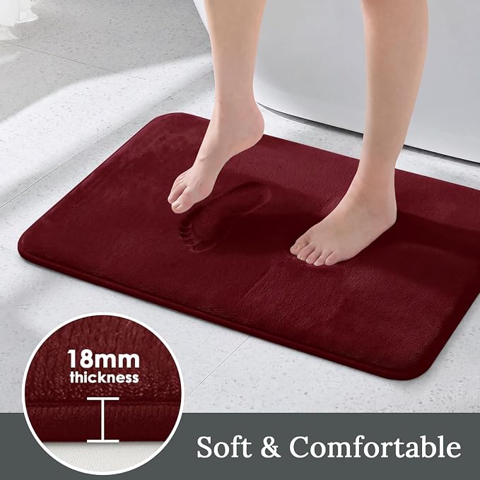 HUXMEYSON 3-Piece Memory Foam Bathroom Rug Set, Red | Quick Dry Velvet Surface, Non-Slip & PVC Backing, Ultra Soft Bath Rugs for Bathroom, 17"x24"+20"x48"+U Shape 20"x24"