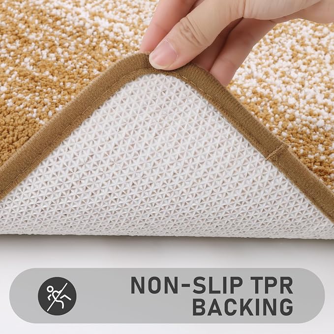 Bsmathom Bathroom Rugs Sets 4 Piece, Soft Absorbent Microfiber Bath Rugs with U-Shaped Contour Toilet Rug and Toilet Lid Cover, Thick Non-Slip Plush Shaggy Bath Mat Set,Turmeric