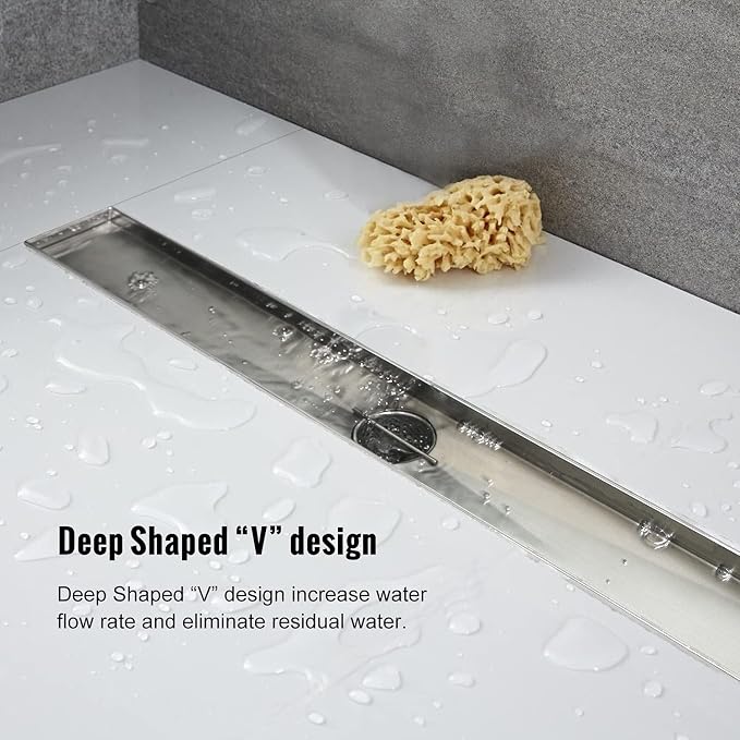Linear Shower Drain, Shower Drain 36 inch with Removable Grate Cover, Professional AISI 304 Stainless Steel Shower Floor Drain, Shower Drain with Hair Catcher and Leveling Feet