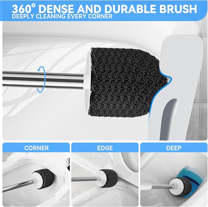 TRENTI Toilet Brush and Holder Set - Bristles Bowl Brush Head with Ventilated Holder, Wall Mounted Compact Set for Bathroom Deep Cleaning