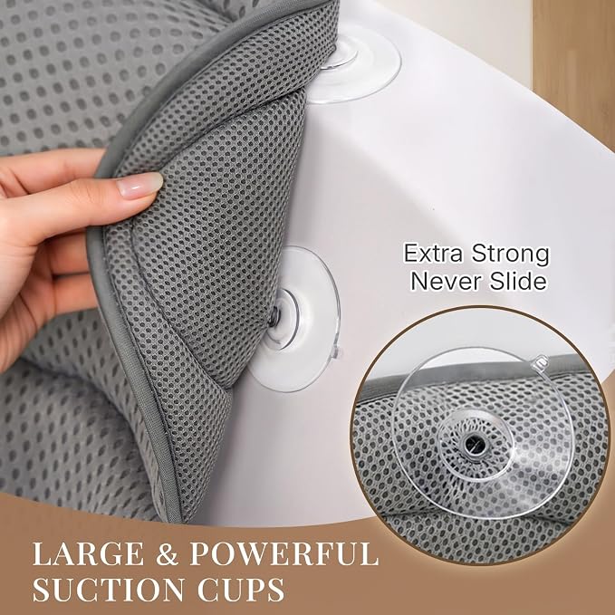 Bath Pillows for Tub, Luxury Bathtub Pillow for Head and Neck Support, Gray | Soft 4D Mesh, Padded Headrest, 6 Non-slip Suction Cups, Quick-drying, Machine Washable, Wash Bag Included, Bath Accessories
