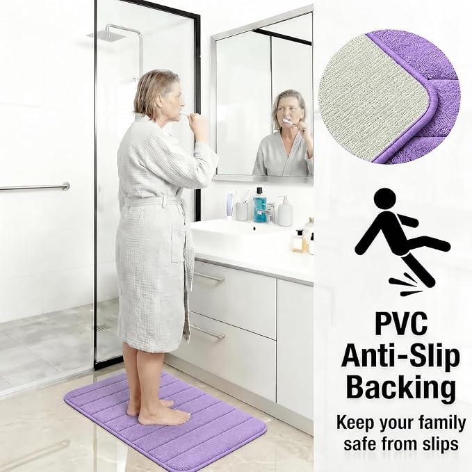 Memory Foam Bath Mat Set 3 Piece，Super Soft Absorbent Bathroom Rug Non Slip, Quick Dry,Machine Wash, Perfect Plush Bathroom Rugs,Home Decor Accessories,Lavender Purple