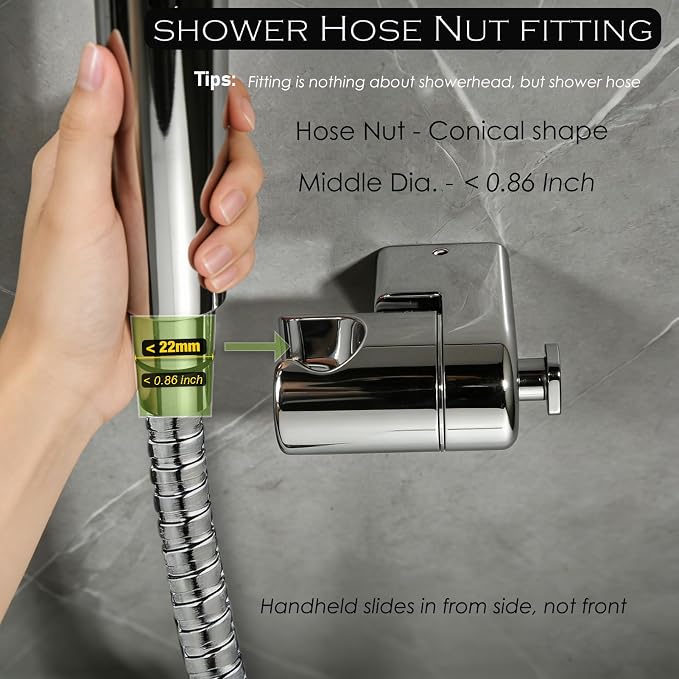 Wall Mount Handheld Shower Head Holder - All Metal -360 Variable Adjustable - Adhesive Or Screw Installation - Universal Shower Hose Holder - (Polished Chrome)