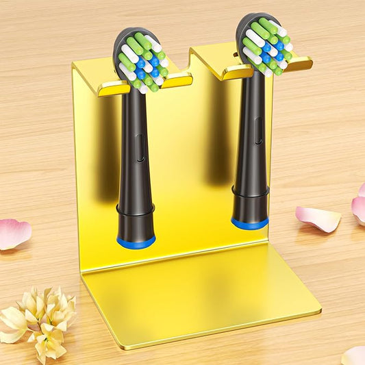 Electric Toothbrush Head Holder, Tooth Brushing Holder, Wall Mounted Toothbrush Holders Shower Bathroom, Self Adhesive or Desktop Tooth Brush Holder Organiser (Gold, Small)