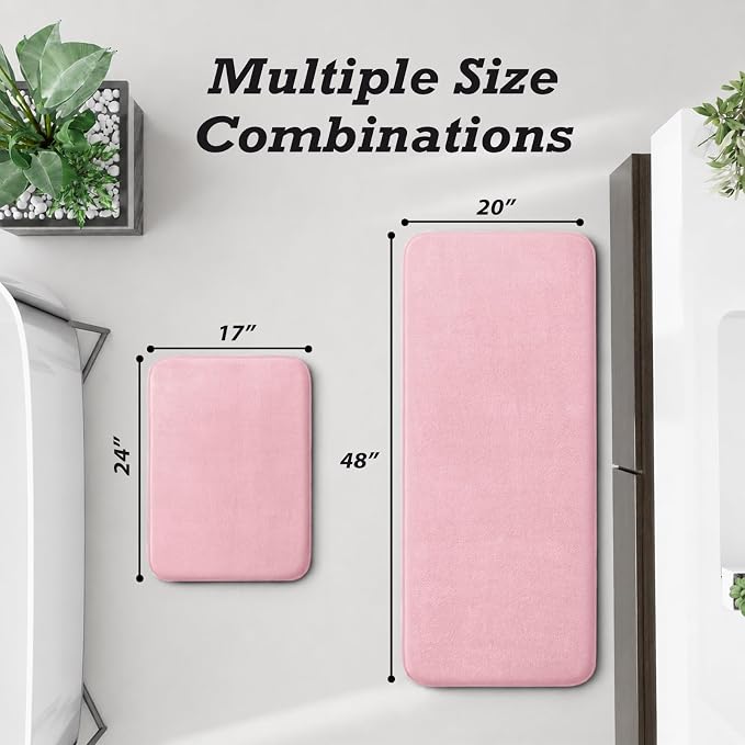 Bathroom Rugs Sets 2 Piece, Non-Slip & Quick Dry Bath Mat Set, Ultra Soft Velvet Bath Rugs for Bathroom, Toilet and Shower Floor, Rose Pink