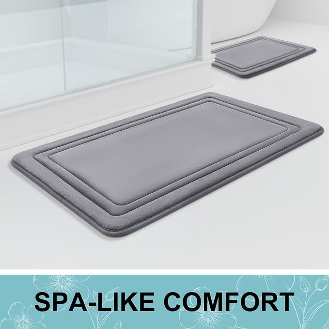 Grandaily Memory Foam Bath Mat Rug 30x20, Ultra Soft, Non-Slip and Absorbent Bathroom Rugs, Machine Wash Dry, Comfortable Bath Carpet for Bathroom Floor, Tub and Shower, Medium Grey