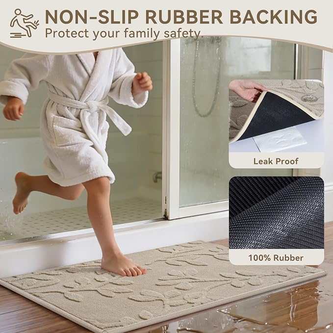 Bathroom Rugs Thin Non Slip Bath Mat for Bathroom Browm 24"x36" | Quick Dry Absorbent Washable Rubber Backing Bath Rug Shower Mat Bathroom Floor Mat For Sink Bathtub Beside Shower Entrance