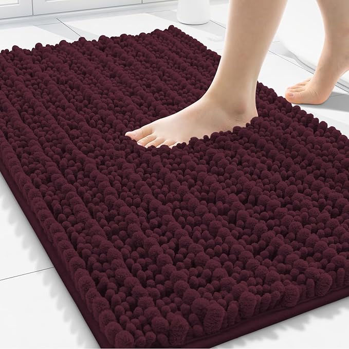 Smiry Bathroom Rugs 30X20, Extra Soft Rubber Backing Chenille Bath Mats | Black Cherry Machine Washable Non Slip Quick Dry Bath Mats for Bathroom Floor, Tub, Shower, Home Decor Accessories