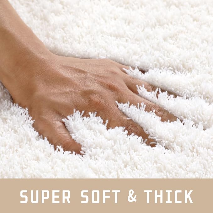 Yimobra U Shaped Toilet Bath Rug, Fluffy Plush, Super Shaggy Soft Non Slip, Water Absorbent Microfiber Bath Mat, Dries Quickly, Machine Washable Thick Bathroom Rugs, 20"X 24", Off White