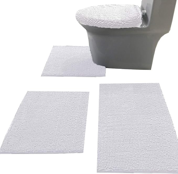 Madeals Bath Rug Set Combo - 4 Piece with Toilet Lid Cover and U-Shaped Toilet Floor Rug, White