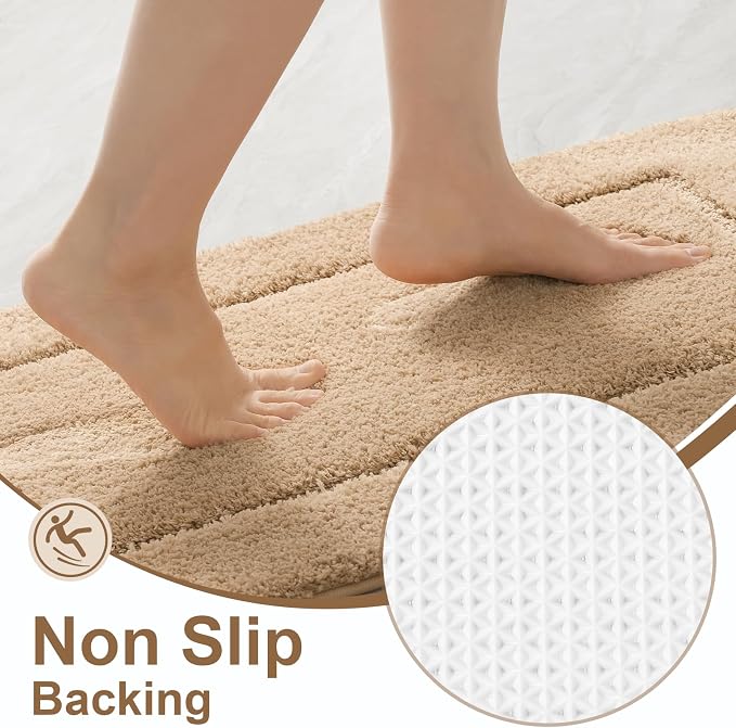 LOCHAS Bathroom Rug Set, Bath Rugs Sets 3 Piece Non Slip Backing, Beige | Washable Absorbent Microfiber Bath Mat Set, Soft Cozy Bathroom Mat for Shower Sink Toilet