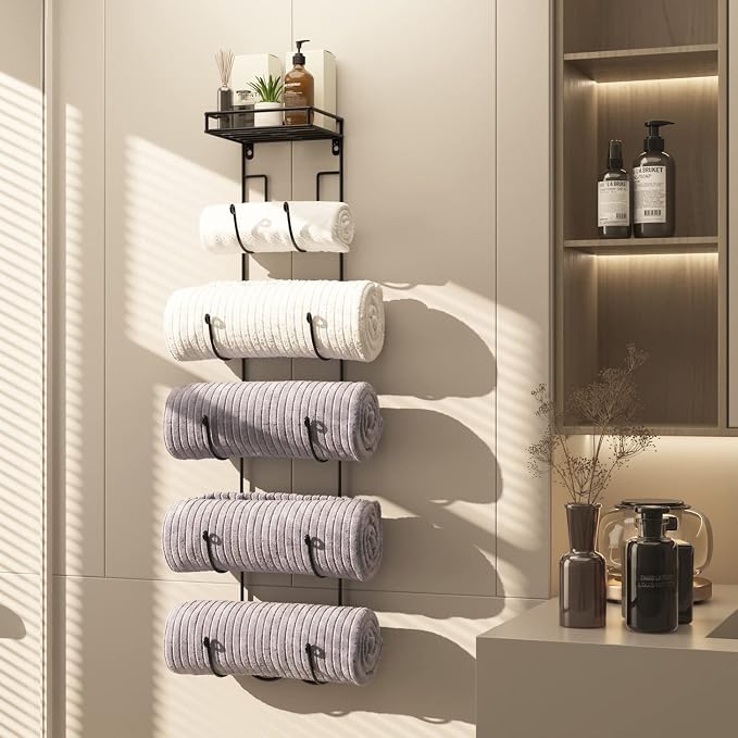 Wall Mount Metal Wine/Towel Rack with Top Shelf