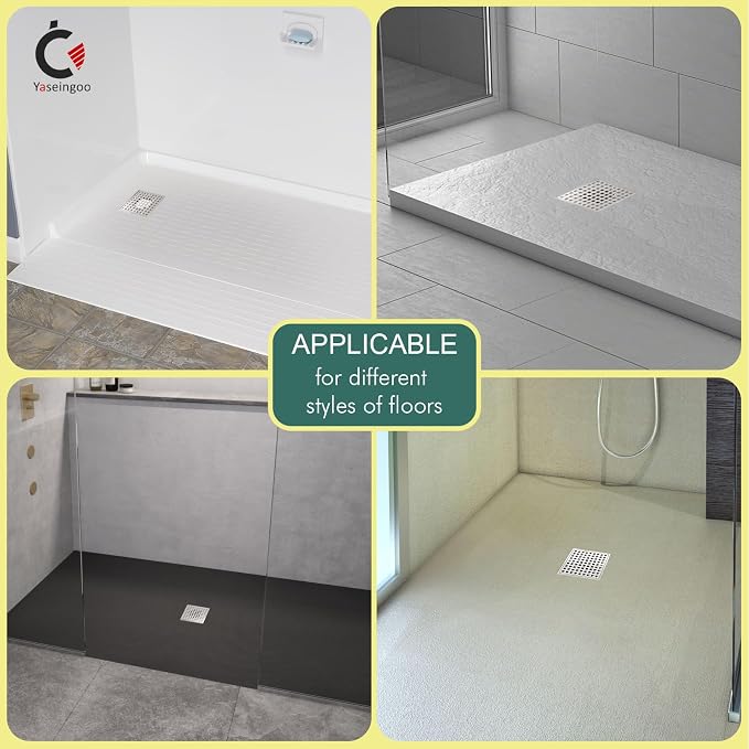 4 Inch Shower Floor Drain with Flange - Square Shower Drain with Hair Strainer - Removable Grid Strainer Cover - SUS304 Stainless Steel - Brushed Nickel