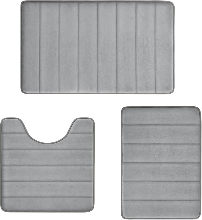 Bathroom Mats Memory Foam Bath Rug Set 3 Piece Non-Slip Bath Mats, Absorbent Shaggy Rugs, Machine Wash, Perfect Plush Bathroom Rugs, BathCarpets Set,Bath Mats for Bathroo Home Decor Accessories