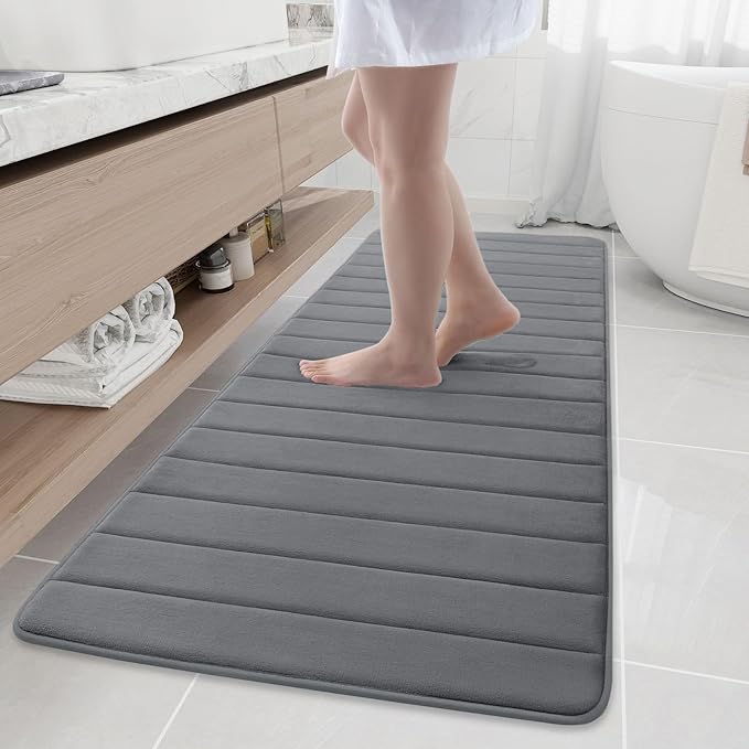 Buganda Memory Foam Bath Mat 70 x 24, Ultra Soft Absorbent Bathroom Rugs | Grey, Machine Washable Quick Dry Bath Mats for Bathroom Floor, Shower and Tub, Home Decor Accessories