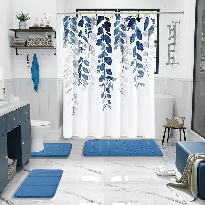 Yimobra Memory Foam Bath Mat, Super Soft Absorbent Bathroom Rug Non Slip, Quick Dry, Machine Washable Floor Carpet for Tub Shower, Home Decor Accessories, 24x17, Blue