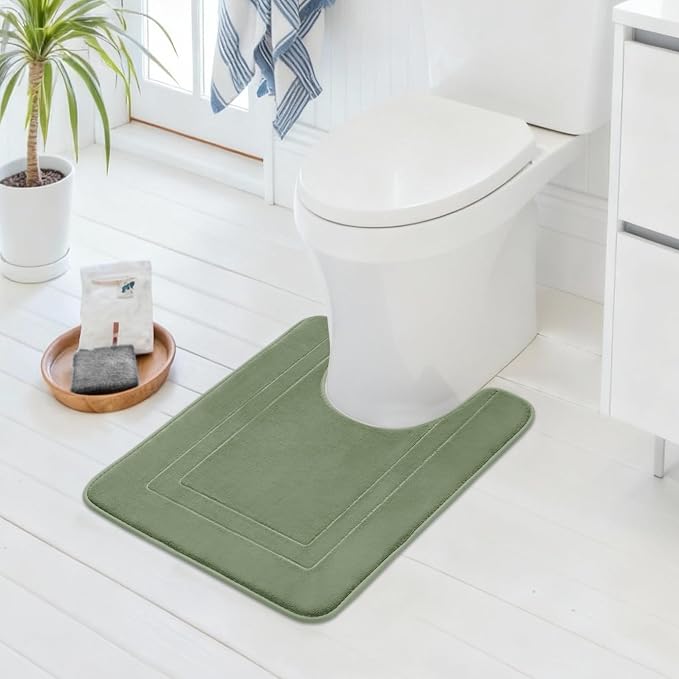 Cupic Cupid Memory Foam Bath Mat 24"×20", U-Shaped Bathroom Rugs，Sage Green | Soft Touch, Cushioned Comfort, Non Slip Bathroom Mat, Super Absorbent & Quick Dry, Machine Washable for Shower, Tub & Vanity