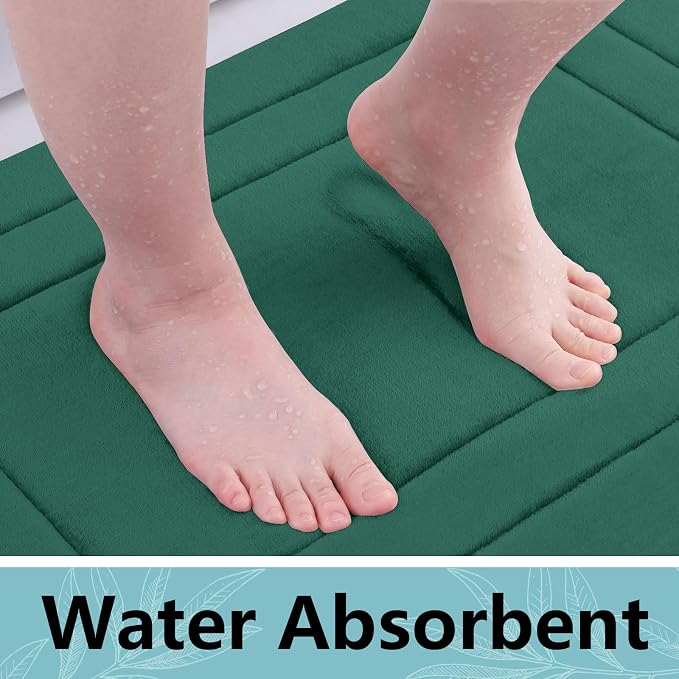 Arotive Memory Foam Bathroom Rug Mat 24x16, Ultra Soft and Absorbent Bath Mat, Machine Wash Dry, Comfortable Bath Rug Carpet for Bathroom Floor, Tub and Shower, Dark Green