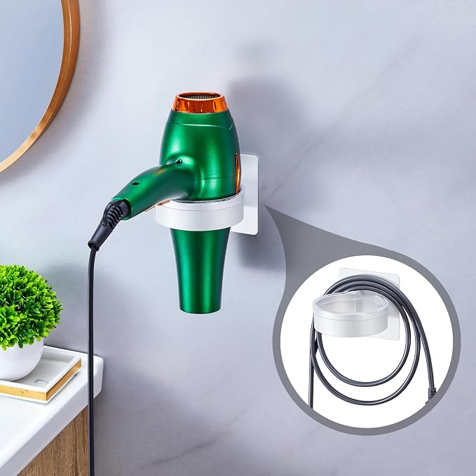 Blow Dryer Holder Wall Mounted, hairdryer holder for bathroom, Blow Dryer Organizer, hair tool organizer wall mount, Adhesive Hair Dryer Storage for Bathroom Barber Shop (White)