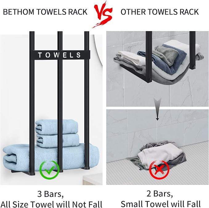 Towel Racks for Bathroom, 30 Inch Towel Rack for Rolled Towels, Wall Mounted Towel Rack for Small Bathroom, Modern Bath Towel Holder for Space Saving, Black